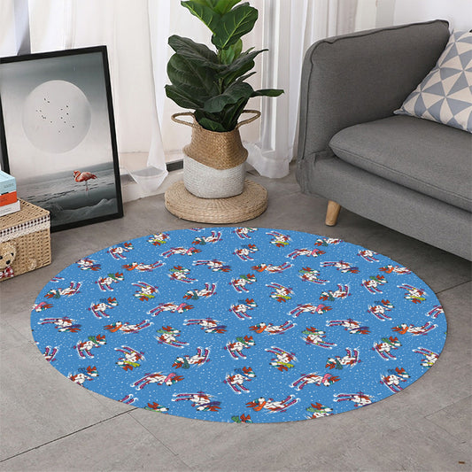 Skiing Dog Pattern Print Round Rug