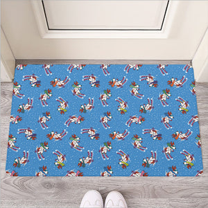 Skiing Dog Pattern Print Rubber Doormat