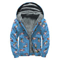 Skiing Dog Pattern Print Sherpa Lined Zip Up Hoodie