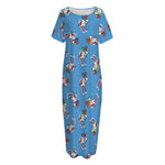 Skiing Dog Pattern Print Short Sleeve Long Nightdress