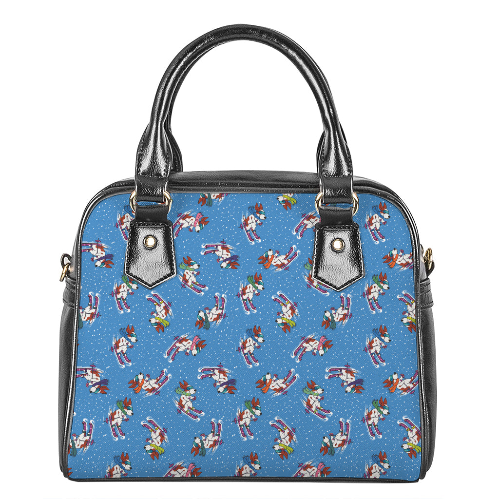 Skiing Dog Pattern Print Shoulder Handbag