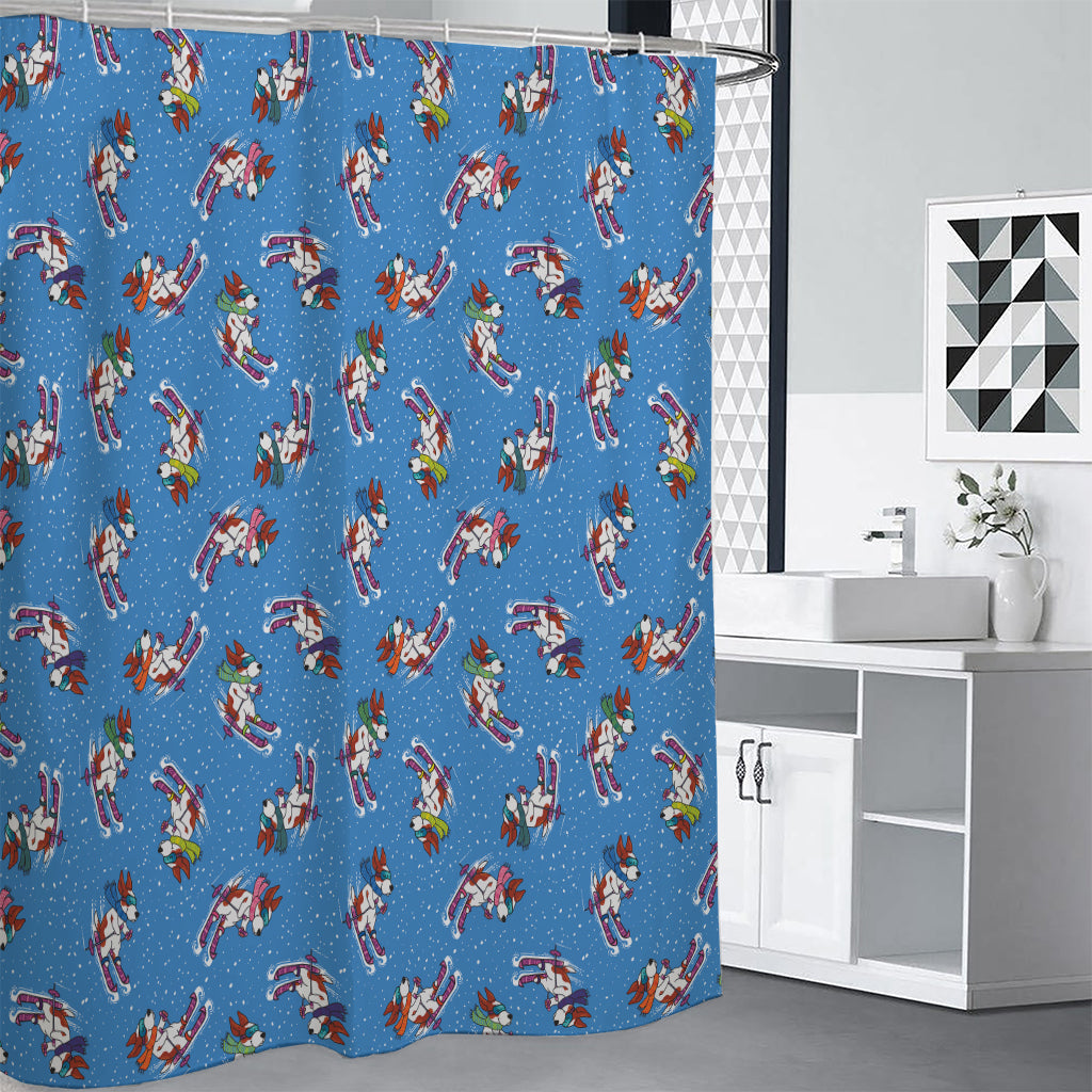 Skiing Dog Pattern Print Shower Curtain