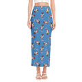 Skiing Dog Pattern Print Side Slit Maxi Skirt