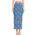 Skiing Dog Pattern Print Side Slit Maxi Skirt