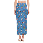 Skiing Dog Pattern Print Side Slit Maxi Skirt