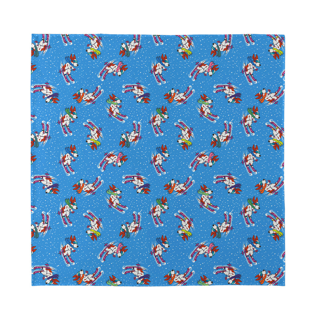 Skiing Dog Pattern Print Silk Bandana