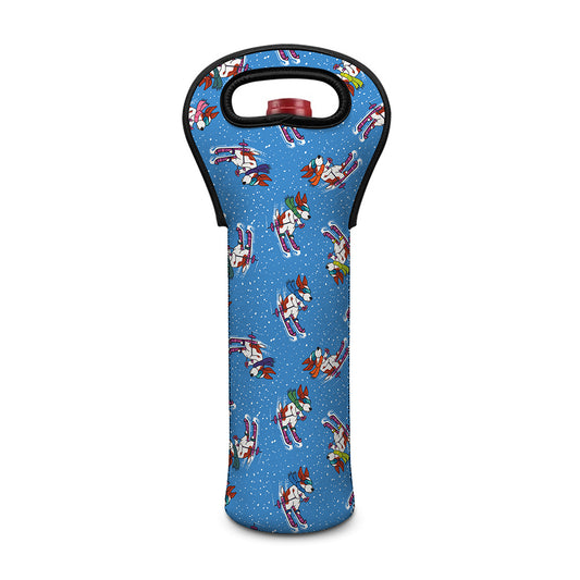 Skiing Dog Pattern Print Single Neoprene Wine Tote