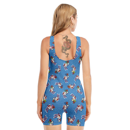 Skiing Dog Pattern Print Sleeveless One Piece Swimsuit