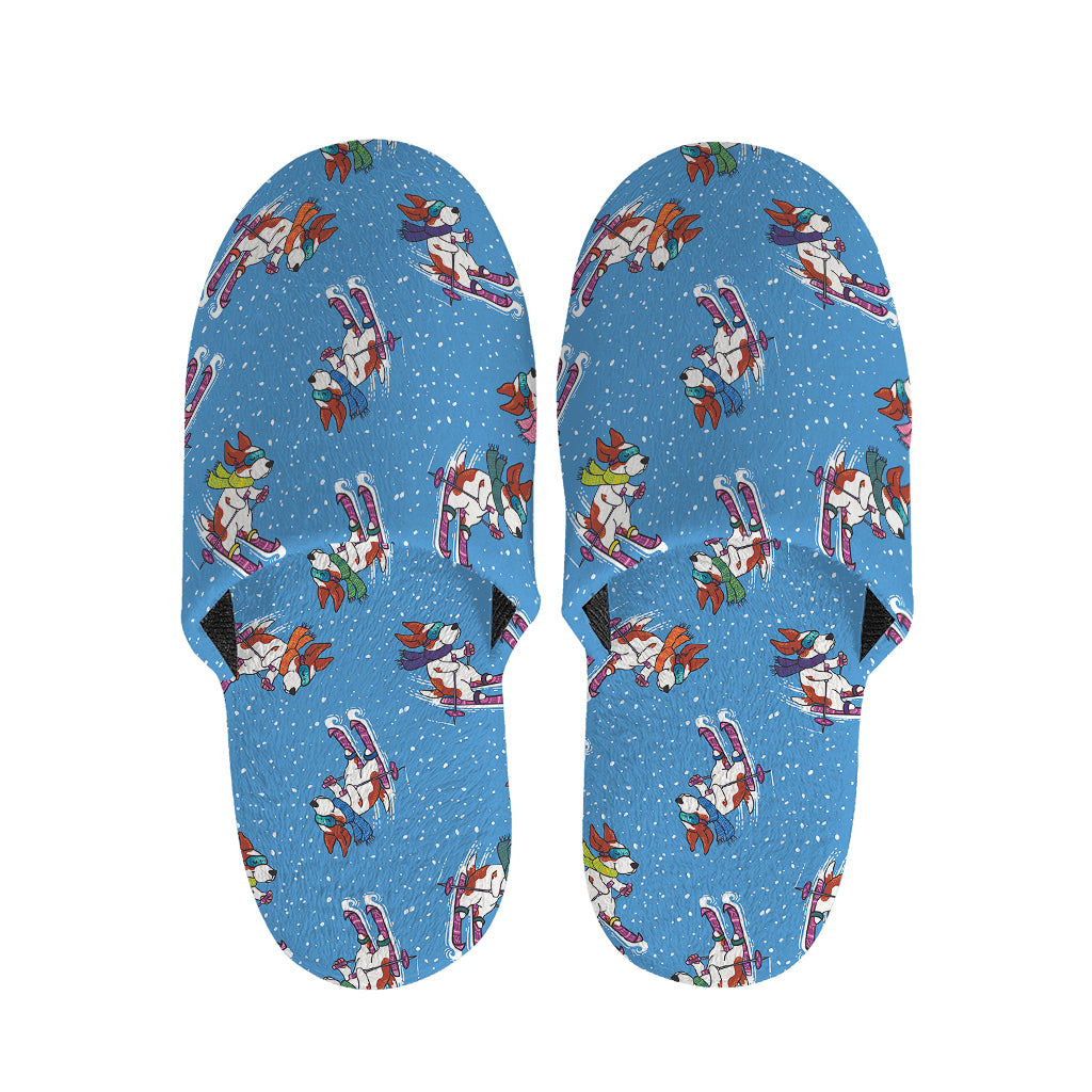 Skiing Dog Pattern Print Slippers
