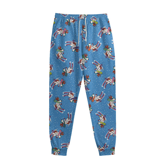 Skiing Dog Pattern Print Sweatpants