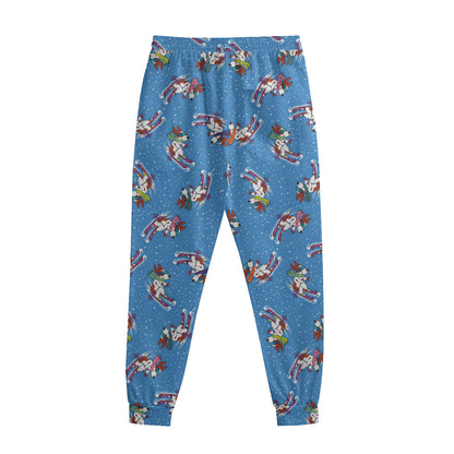 Skiing Dog Pattern Print Sweatpants