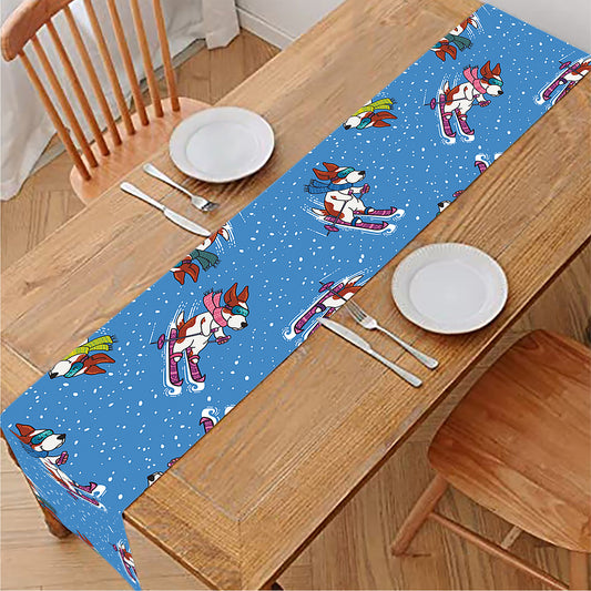 Skiing Dog Pattern Print Table Runner