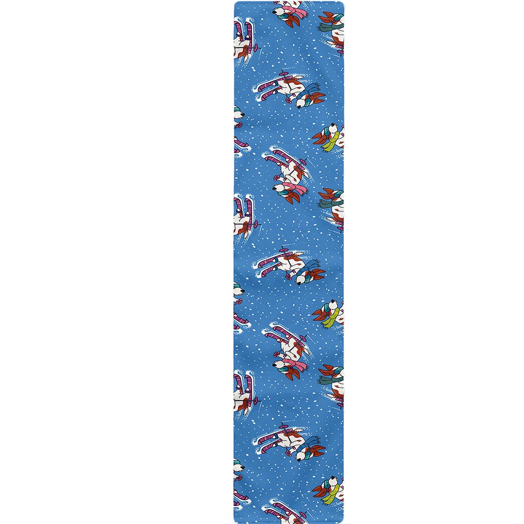 Skiing Dog Pattern Print Table Runner