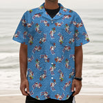 Skiing Dog Pattern Print Textured Short Sleeve Shirt