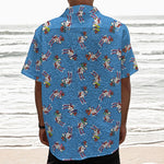 Skiing Dog Pattern Print Textured Short Sleeve Shirt