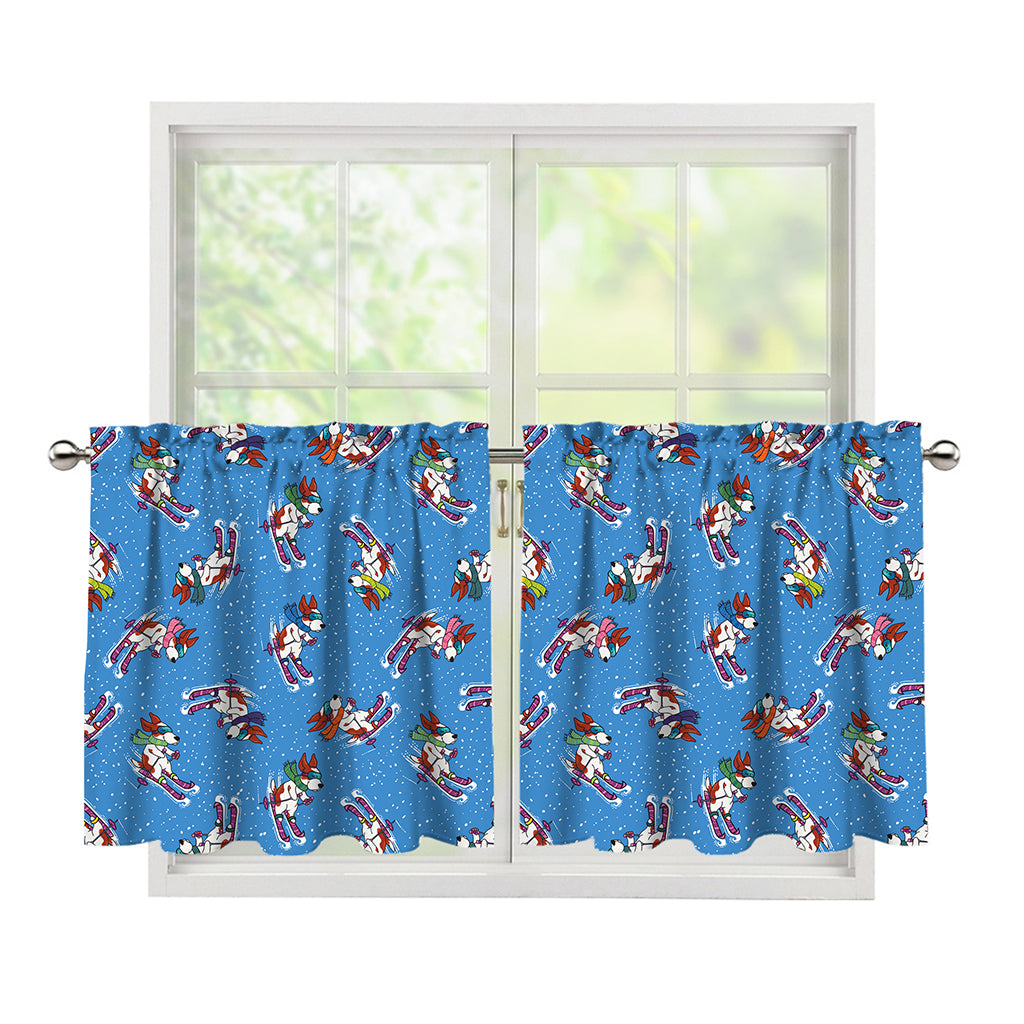 Skiing Dog Pattern Print Tier Curtains