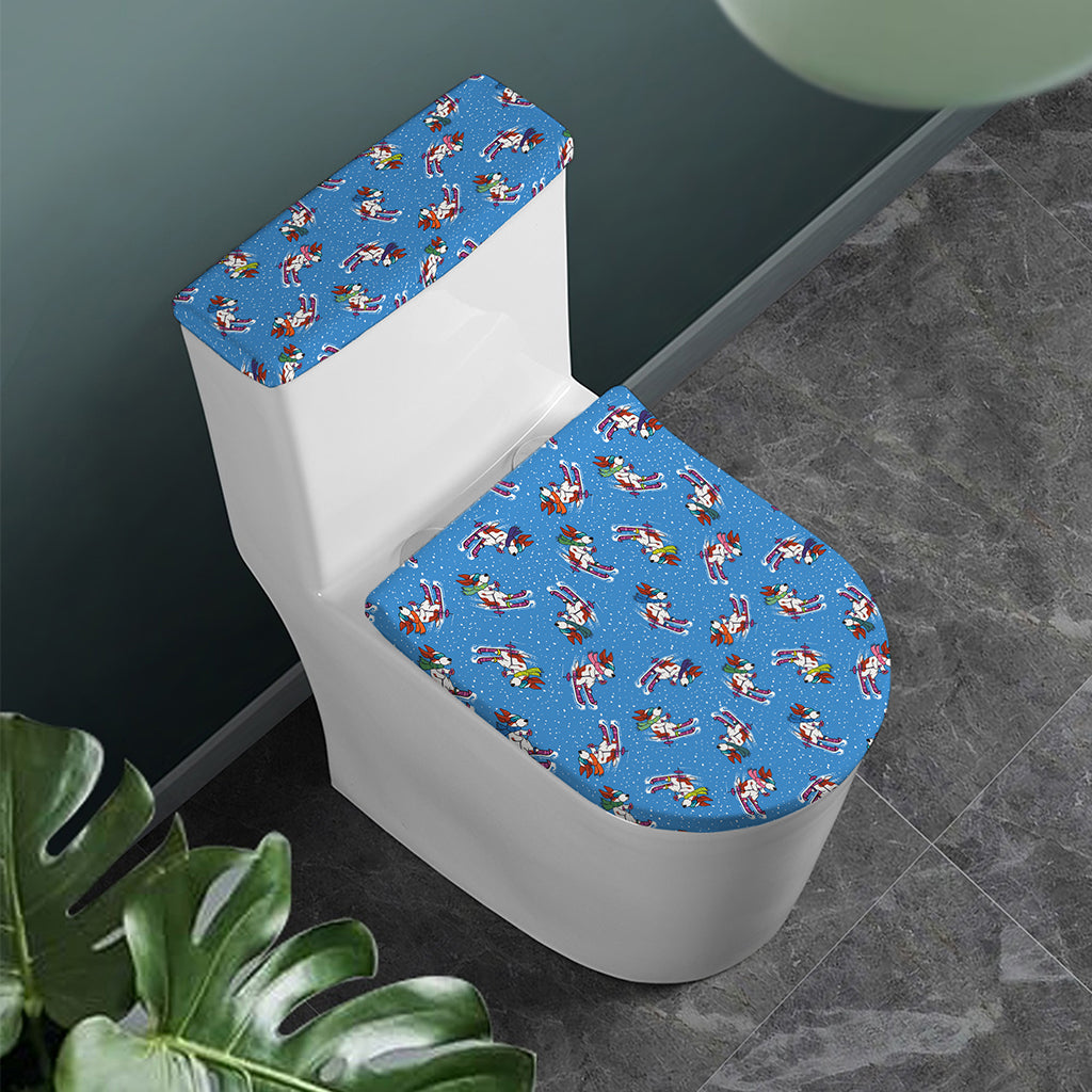 Skiing Dog Pattern Print Toilet Lid And Tank Cover Set