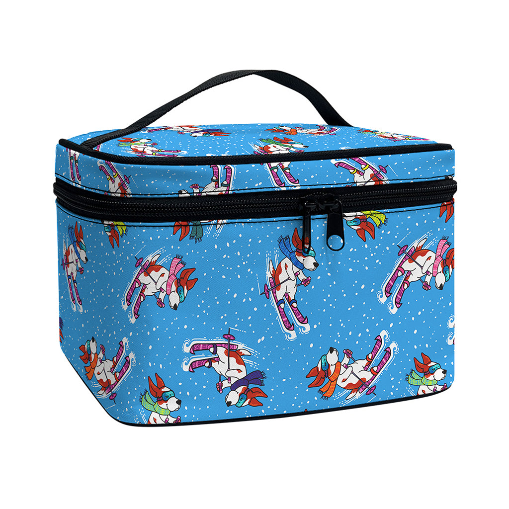 Skiing Dog Pattern Print Travel Makeup Bag