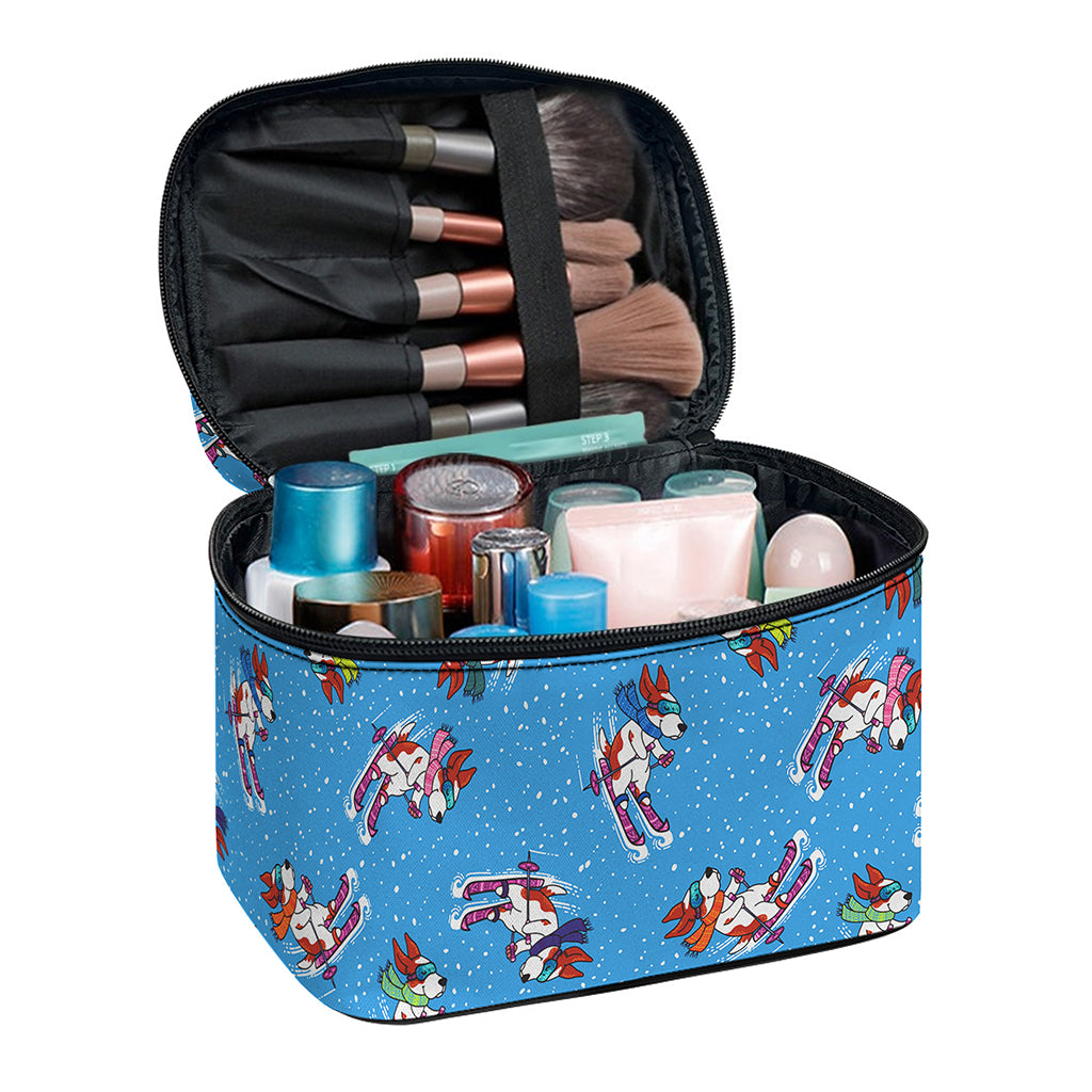 Skiing Dog Pattern Print Travel Makeup Bag