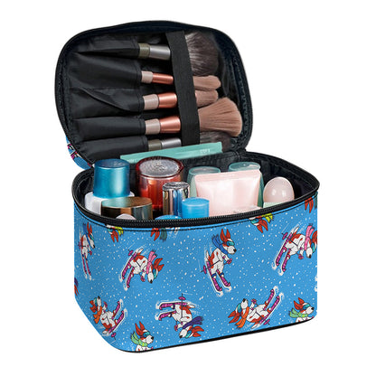 Skiing Dog Pattern Print Travel Makeup Bag