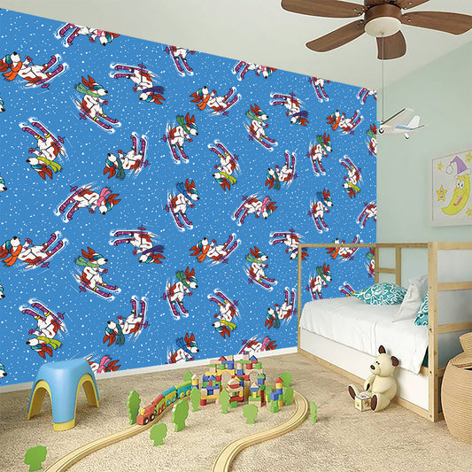 Skiing Dog Pattern Print Wall Sticker