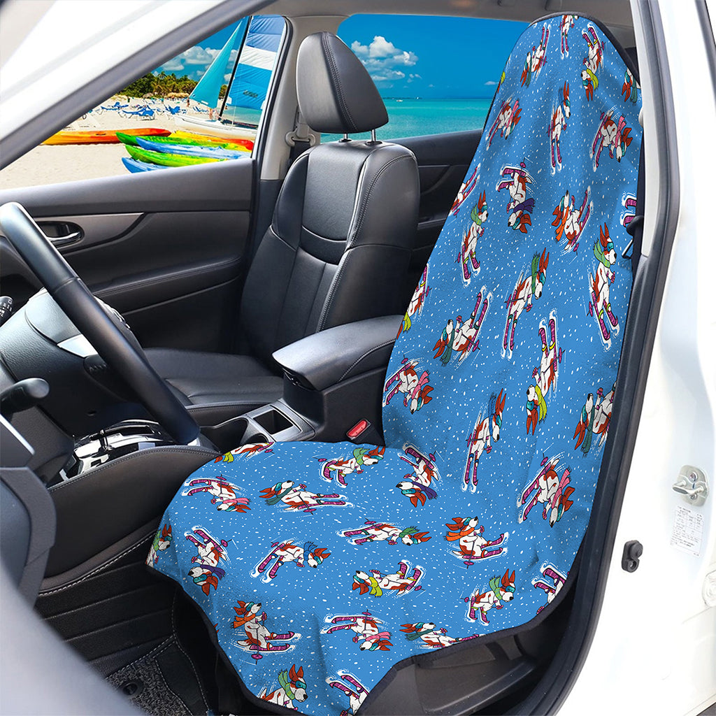 Skiing Dog Pattern Print Waterproof Car Seat Cover