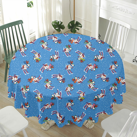 Skiing Dog Pattern Print Waterproof Round Tablecloth