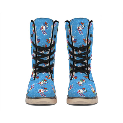 Skiing Dog Pattern Print Winter Boots