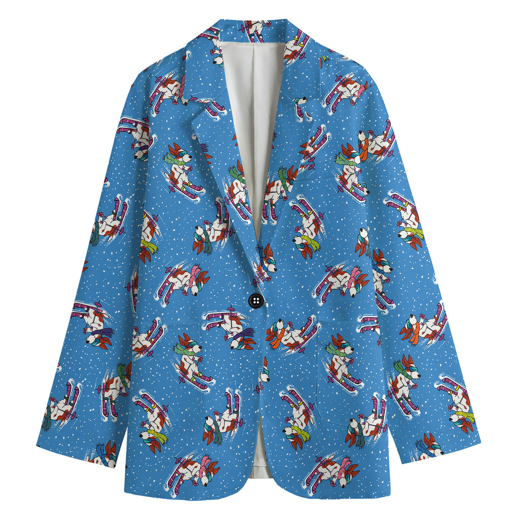 Skiing Dog Pattern Print Women's Blazer