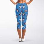 Skiing Dog Pattern Print Women's Capri Leggings