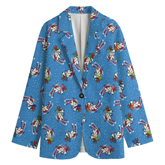 Skiing Dog Pattern Print Women's Cotton Blazer
