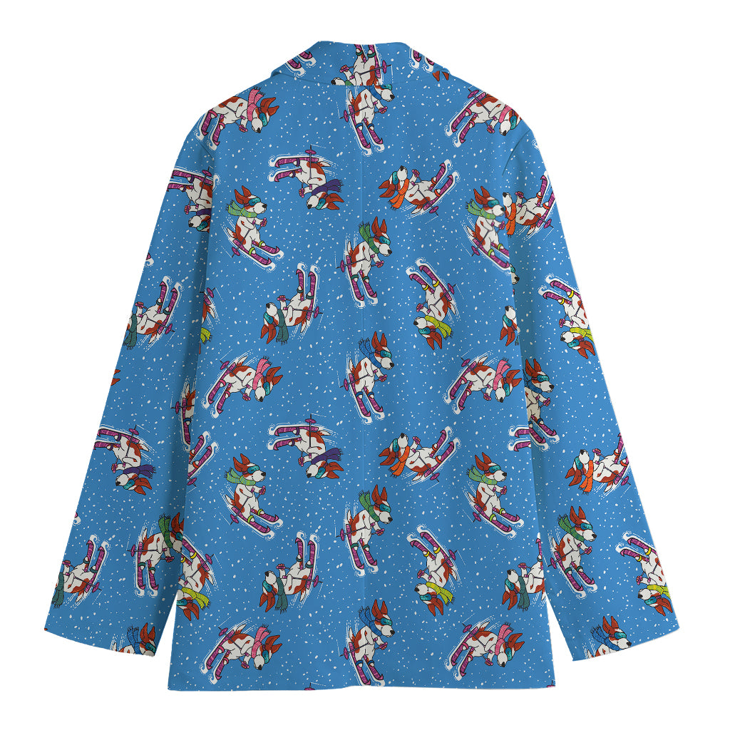 Skiing Dog Pattern Print Women's Cotton Blazer