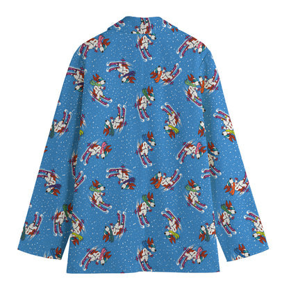 Skiing Dog Pattern Print Women's Cotton Blazer