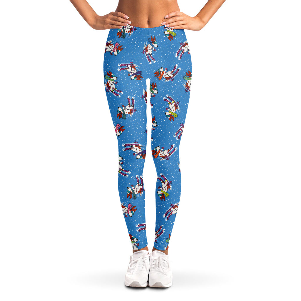 Skiing Dog Pattern Print Women's Leggings