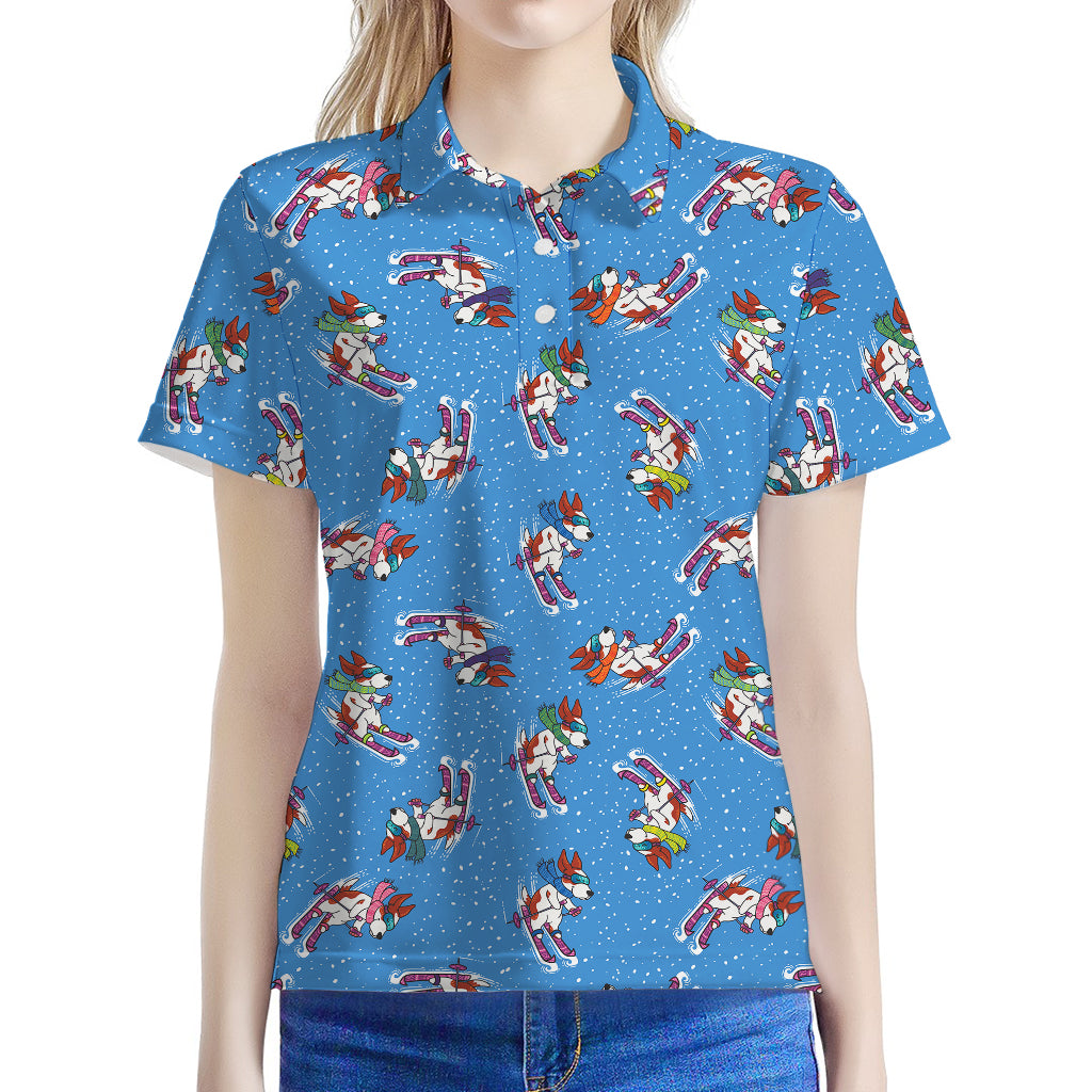 Skiing Dog Pattern Print Women's Polo Shirt