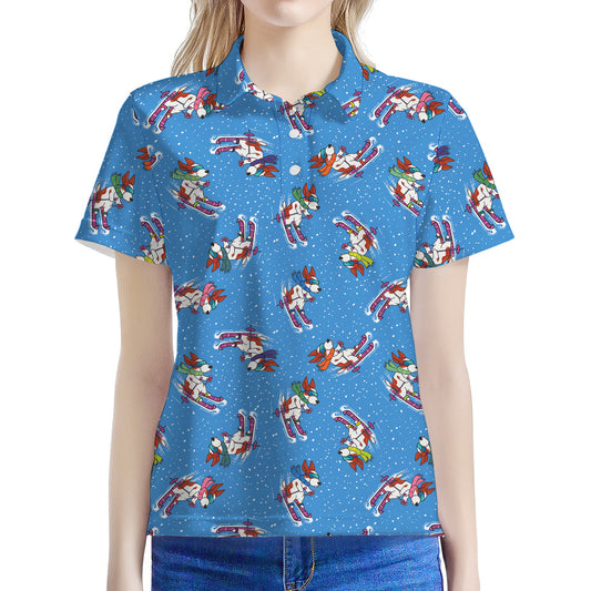 Skiing Dog Pattern Print Women's Polo Shirt