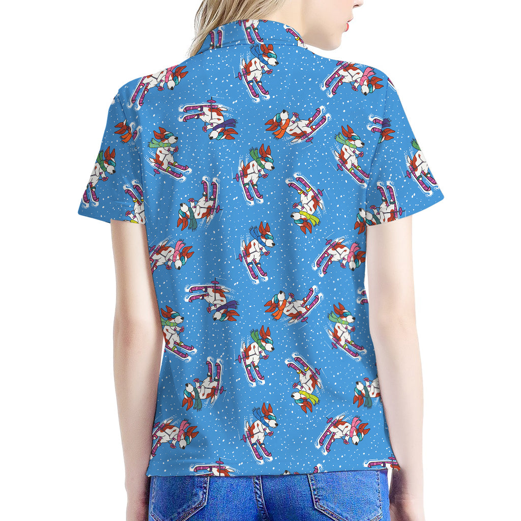 Skiing Dog Pattern Print Women's Polo Shirt