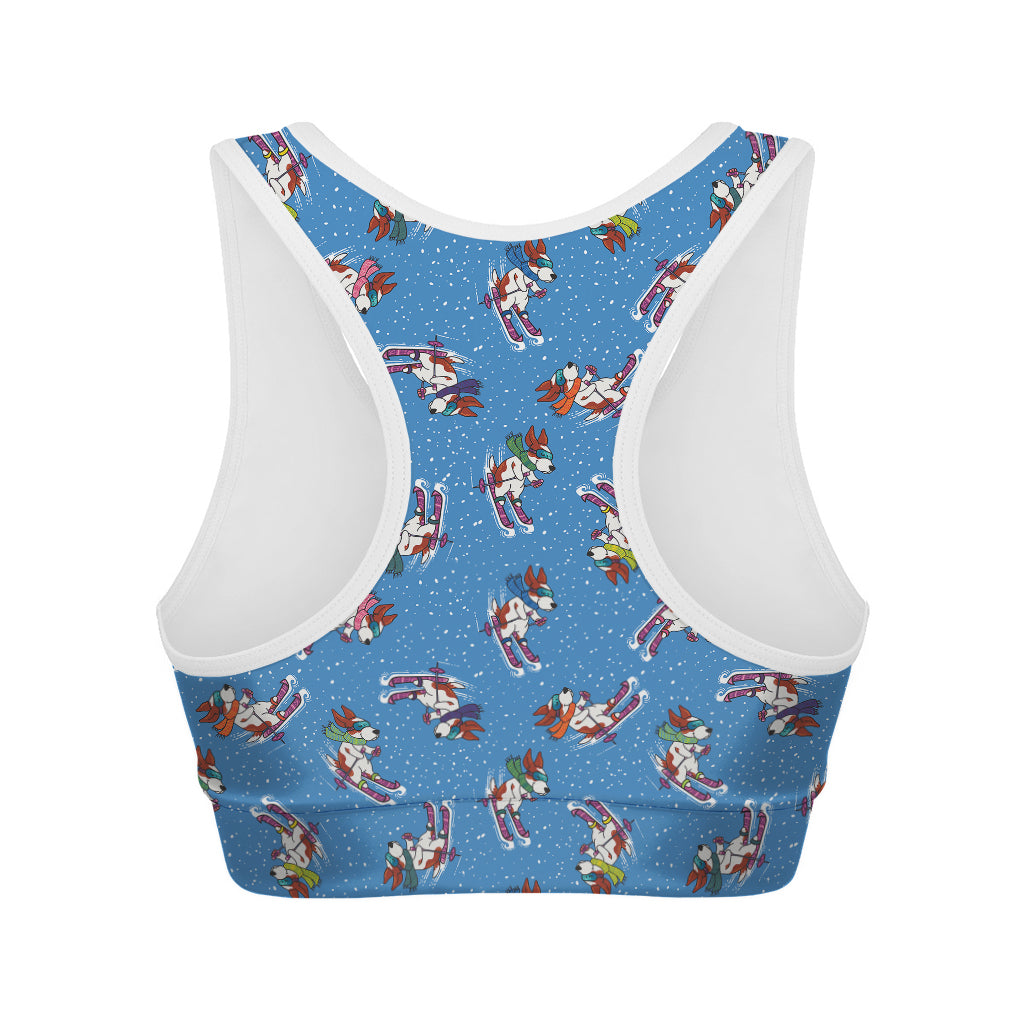 Skiing Dog Pattern Print Women's Sports Bra