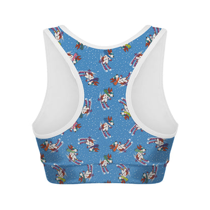 Skiing Dog Pattern Print Women's Sports Bra
