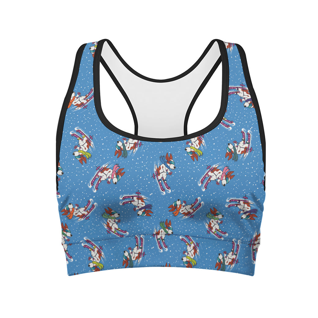 Skiing Dog Pattern Print Women's Sports Bra