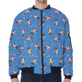 Skiing Dog Pattern Print Zip Sleeve Bomber Jacket