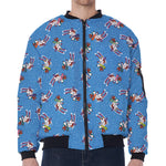 Skiing Dog Pattern Print Zip Sleeve Bomber Jacket