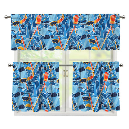 Skiing Equipment Pattern Print 3 Piece Kitchen Curtains