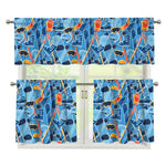 Skiing Equipment Pattern Print 3 Piece Kitchen Curtains