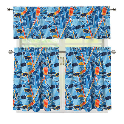 Skiing Equipment Pattern Print 3 Piece Kitchen Curtains
