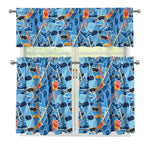 Skiing Equipment Pattern Print 3 Piece Kitchen Curtains