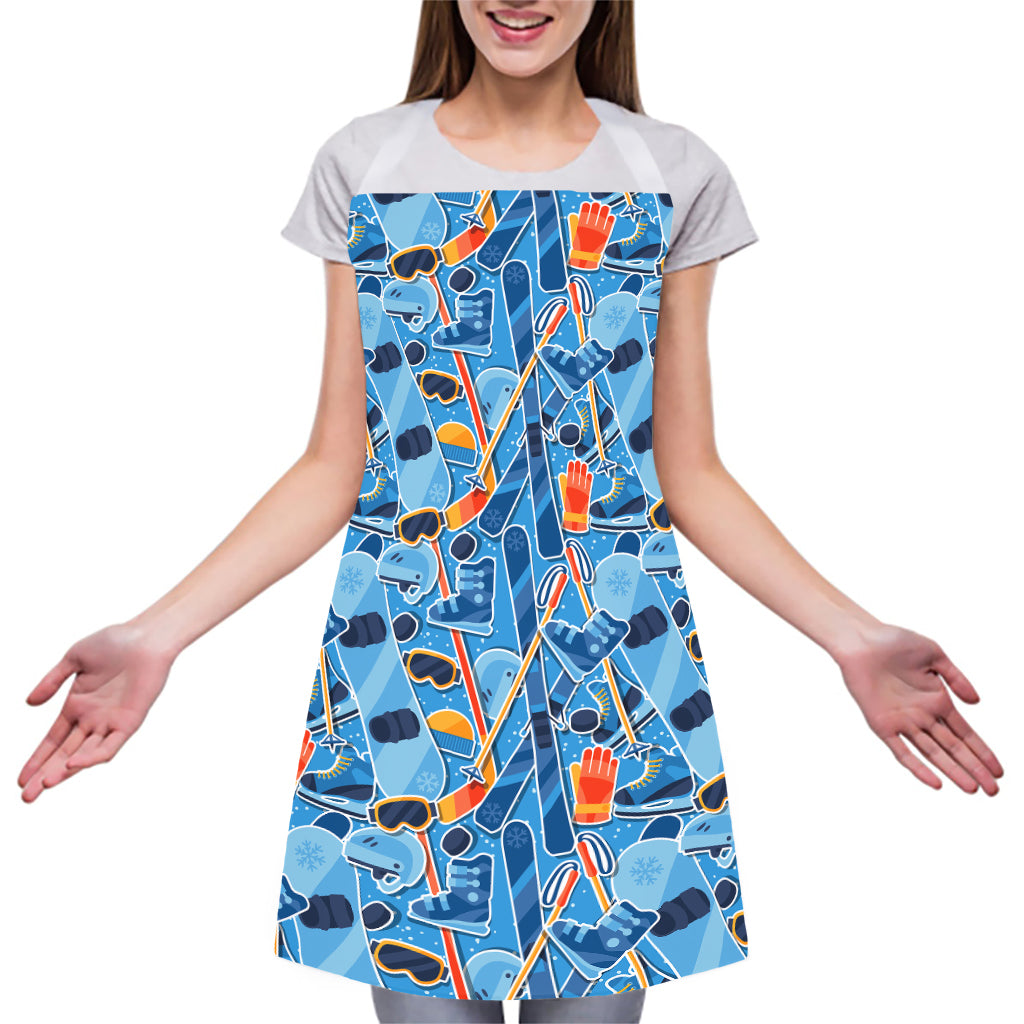 Skiing Equipment Pattern Print Adjustable Apron