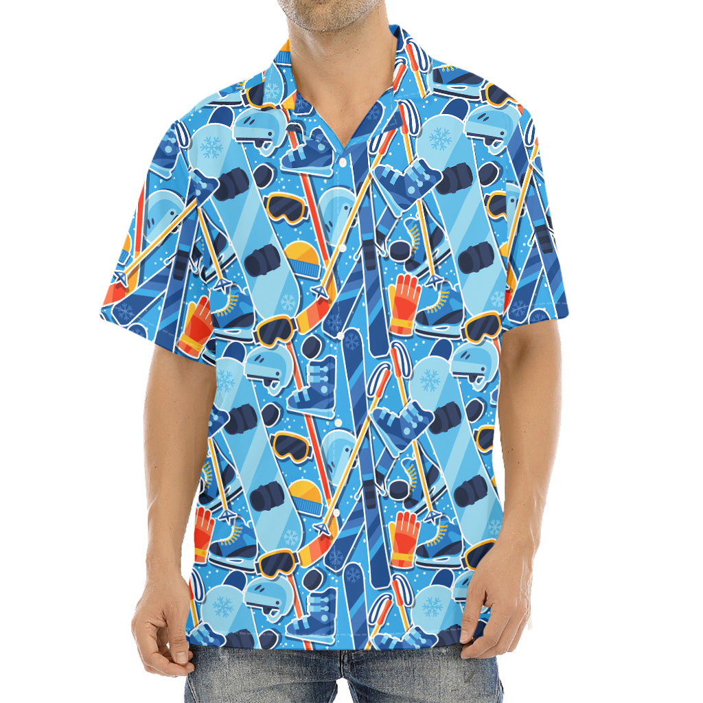 Skiing Equipment Pattern Print Aloha Shirt