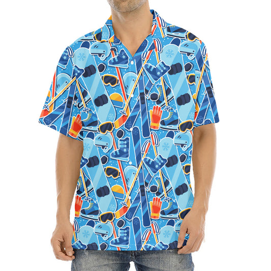 Skiing Equipment Pattern Print Aloha Shirt