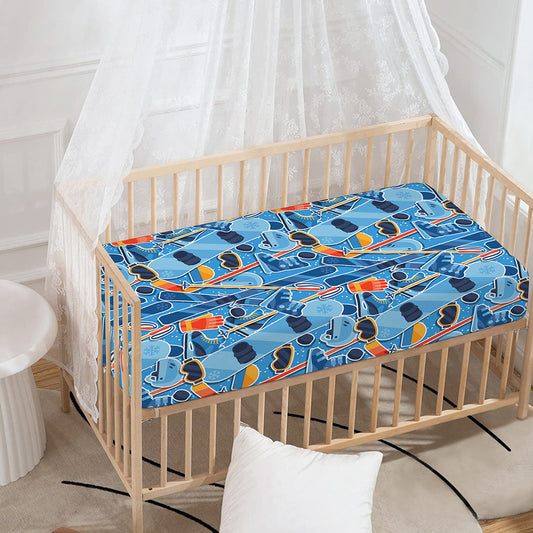 Skiing Equipment Pattern Print Baby Crib Sheet
